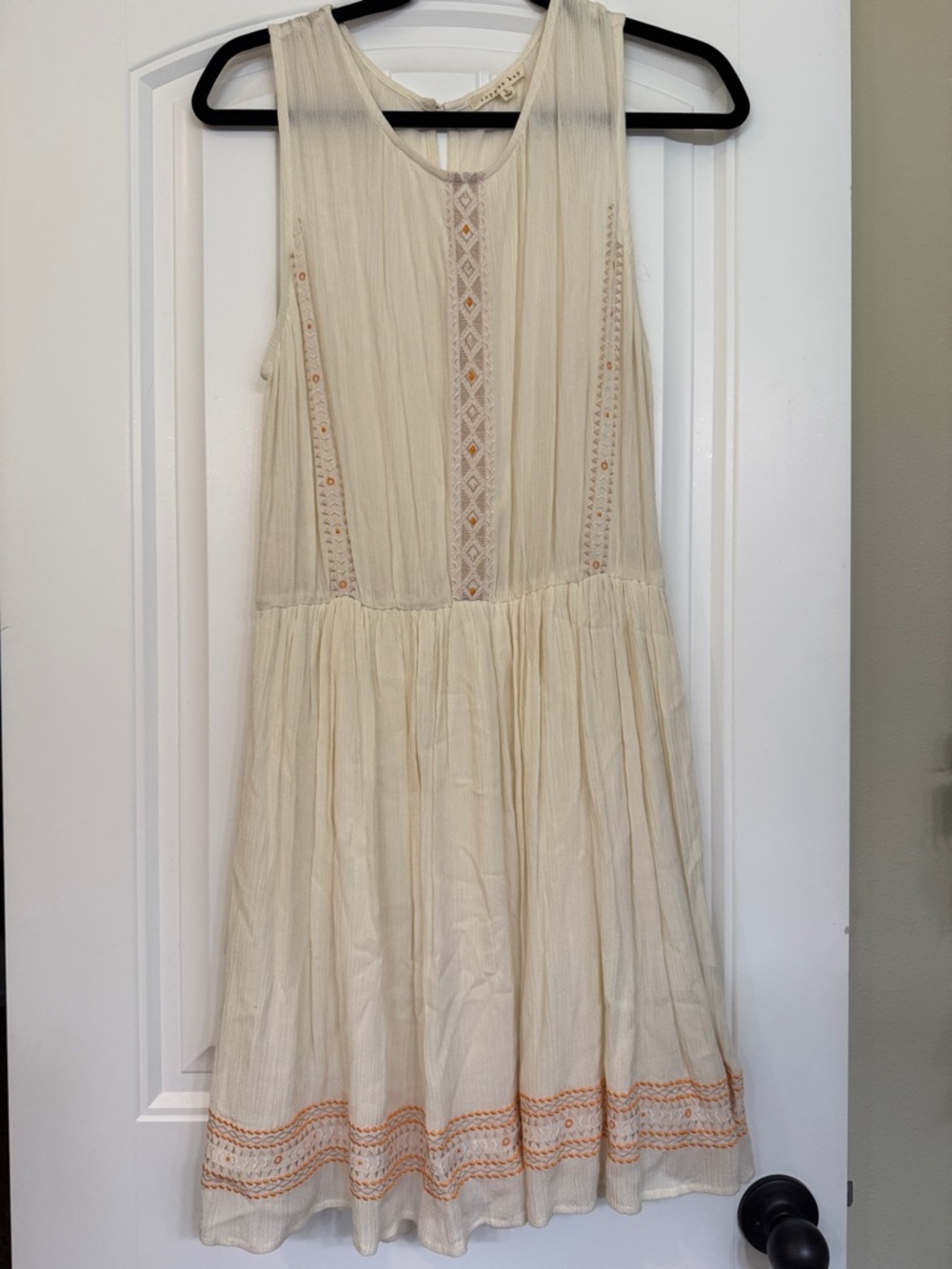 Cream Sleeveless Boho Dress with Embroidered Trim